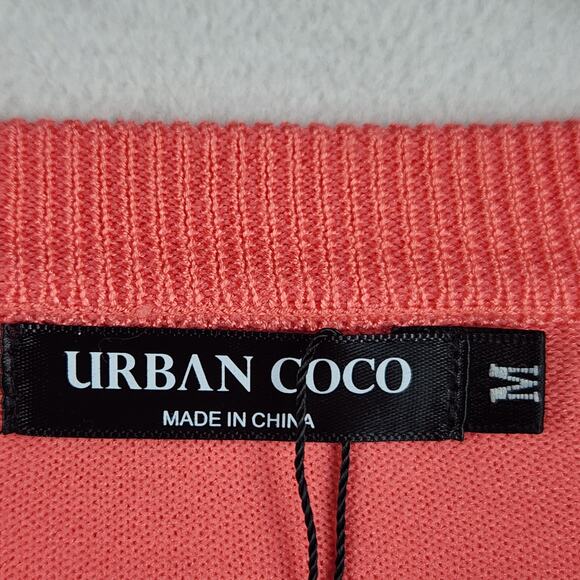 Urban Coco Knit Cropped Cardigan Lightweight Sweater Salmon Color Women’s SZ M - Picture 3 of 15